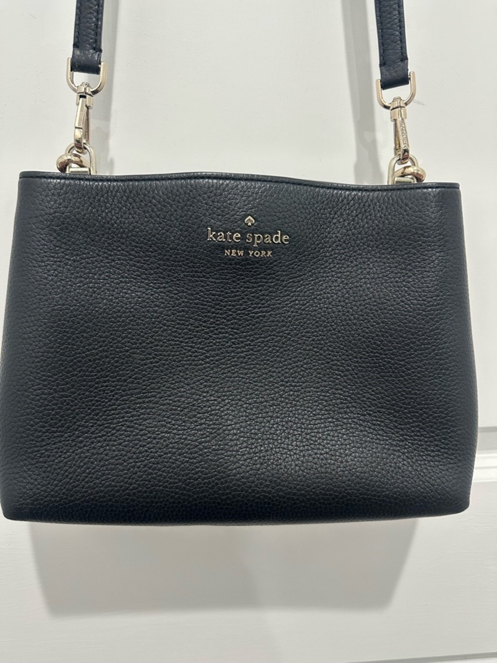 kate spade NEW YORK AUBREY Black Pebbled Leather Crossbody with Gold Hardware